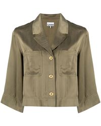 Ganni - Cropped Satin Shirt - Lyst