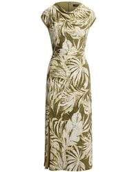 Ralph Lauren - Leaf-Print Cowl-Neck Midi Dress - Lyst