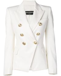 Balmain Giacca Doppio Petto In Lana - Bianco