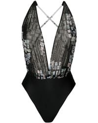Amir Slama - Text-Print V-Neck Bodysuit - Lyst