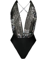 Amir Slama - Text-Print V-Neck Bodysuit - Lyst