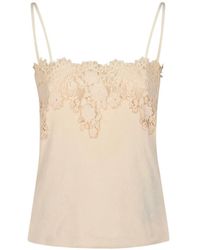 Alberta Ferretti - Lace-Trim Spaghetti-Strap Blouse - Lyst