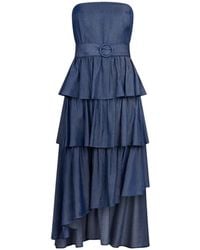 Liu Jo - Chic Midi Dress With Bustier Cut And Asymmetrical Ruffles - Lyst
