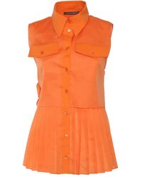 Alberta Ferretti - Pleated Cotton Top With Bow Detail - Lyst