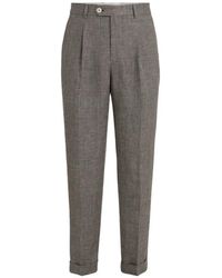 Brunello Cucinelli - Linen Houndstooth Trousers With Pleat - Lyst