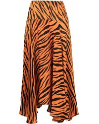 Balenciaga - Jupe mi-longue en soie à imprimé tigre - Lyst