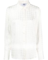 MSGM - Houndstooth-pattern Long-sleeve Shirt - Lyst