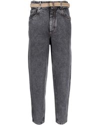 Brunello Cucinelli Jean court à taille ceinturée - Gris
