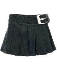 Balenciaga - Pleated Denim Mini Skirt - Lyst