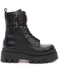 Elisabetta Franchi - Logo-plaque Leather Combat Boots - Lyst