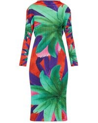 Pleats Please Issey Miyake - Carnival Floral-Print Pleated Midi Dress - Lyst