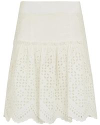 Alberta Ferretti - Broderie-Anglaise Wavy-Hem Midi Skirt - Lyst
