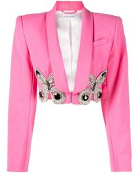 Area - Butterfly-embroidered Cropped Blazer - Lyst