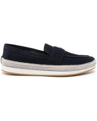 Prada - Enamel Triangle-logo Suede Loafers - Lyst