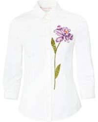 Carolina Herrera - Floral-embroidered Cotton Shirt - Lyst