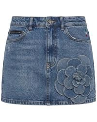 Philipp Plein - Denim Mini Skirt Rose Strass - Lyst