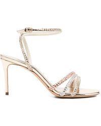Casadei - Crystal-Embellished Crossover-Strap Sandals - Lyst