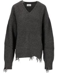 AMISH - V-Neck Distressed Jumper - Lyst
