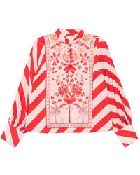 VERANDAH - Floral-Print Striped-Sleeve Blouse - Lyst