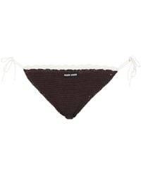 Miu Miu - Crochet-knit Embroidered-logo Bikini Bottoms - Lyst