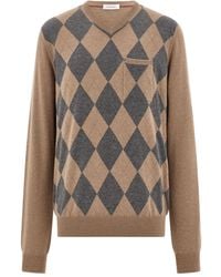 Ferragamo - V-Neck Argyle Virgin-Wool Sweater - Lyst