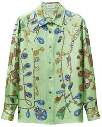 Versace - Camisa De Seda Y Sarga Con Estampado - Lyst