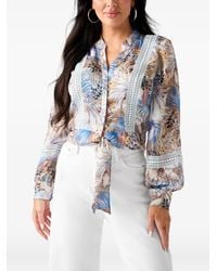 Guess - Tropical-Print Tie-Front Top - Lyst