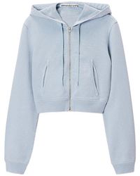 Alexander Wang - Crystal-Embellished Cropped Zip-Up Hoodie - Lyst