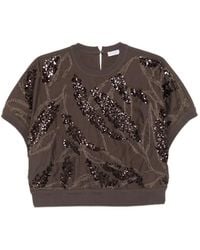 Brunello Cucinelli - Sequin-Embellished Embroidered Top - Lyst