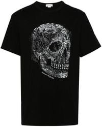 Alexander McQueen - T-shirt con teschio di cristallo in nero - Lyst