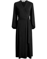 Another Tomorrow - Wrap-Detail Midi Dress - Lyst