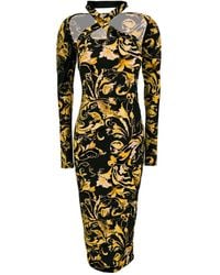 Versace Jeans Couture - Barocco-Print Long-Sleeve Midi Dress - Lyst