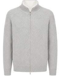 Lardini - Ribbed-Knit Zip-Up Cardigan - Lyst