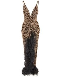 16Arlington - Wye Leopard-Print Feather-Trim Maxi Dress - Lyst
