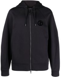 Giorgio Armani - Logo-Embroidered Zip-Up Hoodie - Lyst