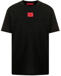 HUGO - T-shirt in jersey di cotone con etichetta con logo - Lyst