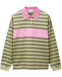 Versace - Gestreept Intarsia Katoenen Poloshirt Met Geborduurd Logo - Lyst