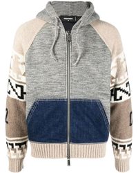 DSquared² - Intarsia-Knit Zip-Up Hoodie - Lyst
