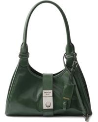 Prada - Small Push-Lock Leather Tote Bag - Lyst