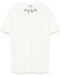 MSGM - Cotton T-Shirt With Logo On The Crew Neck - Lyst