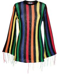 MSGM - Striped Crochet Fringed Jumper - Lyst