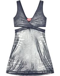 DIESEL - Short Dress In Metallic Jersey With Cut-out - Lyst