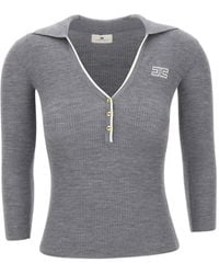 Elisabetta Franchi - Ribbed-Knit Logo-Embroidered Polo Shirt - Lyst