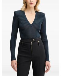 Elisabetta Franchi - Pull Côtelé À Col V - Lyst