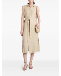 120% Lino - Belted Sleeveless Midi Dress - Lyst