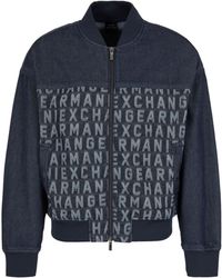 Armani Exchange - Logo-embroidered Denim Bomber Jacket - Lyst