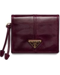 Prada - Patent-Leather Logo-Plaque Wallet - Lyst