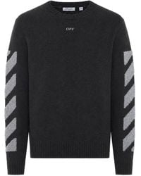 Off-White c/o Virgil Abloh - Pull Diagonals En Maille Texturée À Col Rond - Lyst