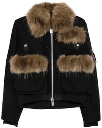 Sacai - Veste En Laine À Bords En Fourrure Artificielle - Lyst
