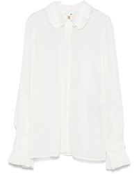 Elisabetta Franchi - Floral-Embroidered Georgette Shirt - Lyst